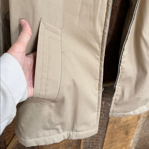 Vintage 70s Sears Outerwear men's full-zip khaki winter jacket brown faux fur - Picture 4 of 11